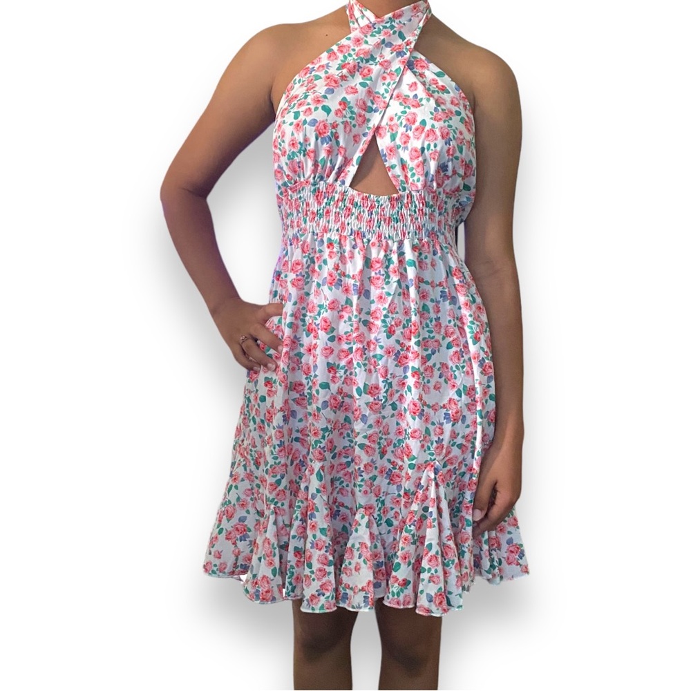 Cupshe Floral Tie Up Dress with Ruched Style Around the Waist Women’s S